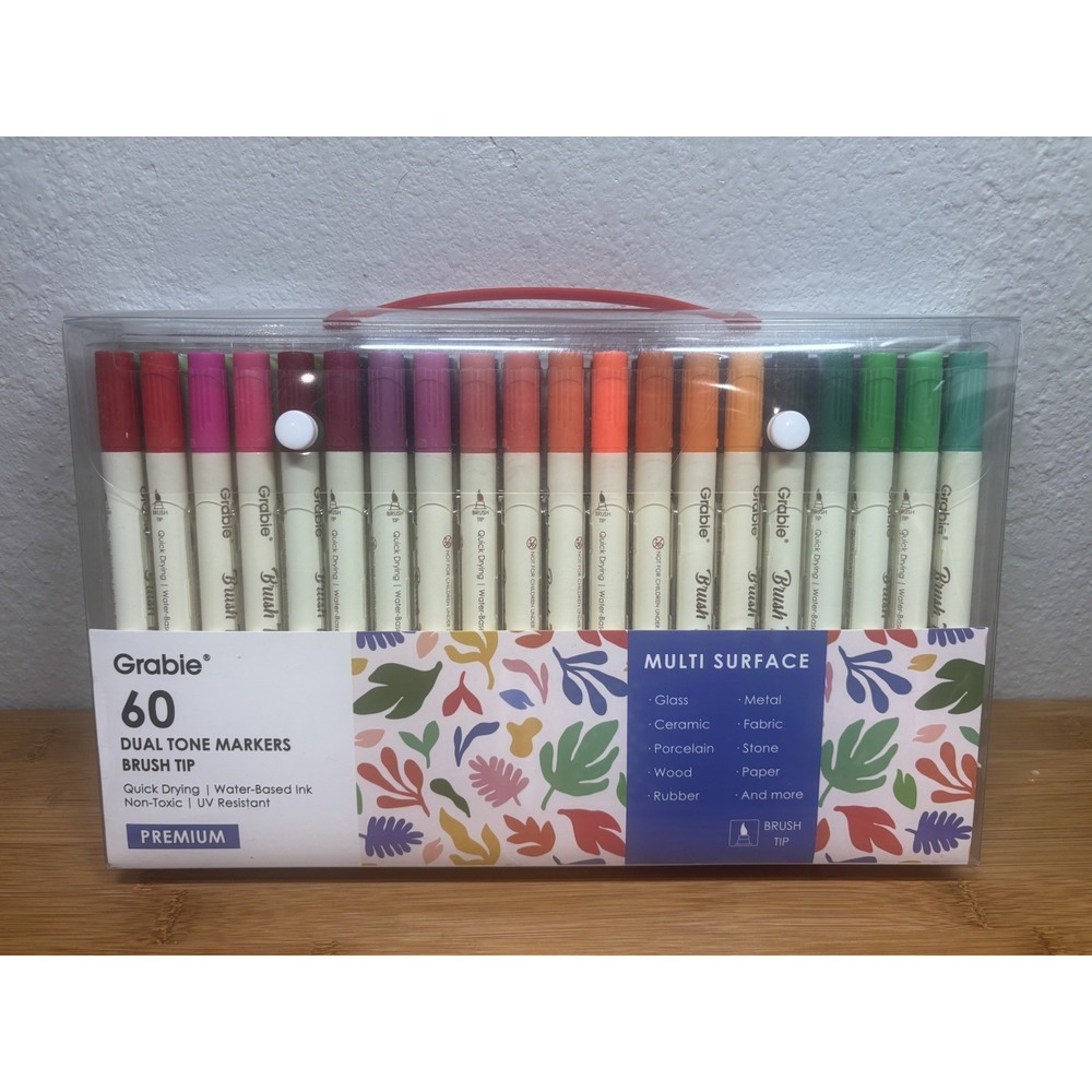 Pack of 60 Dual Tip Brush Pens - 120 Color Acrylic Paint Markers